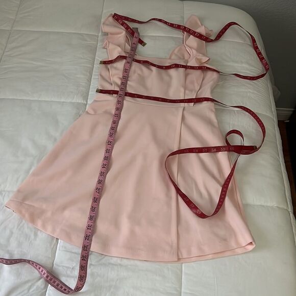 BCBG Paris Dress Pastel Pink Size Small Square Neck Flutter Sleeve Wrap Mini - Picture 11 of 11